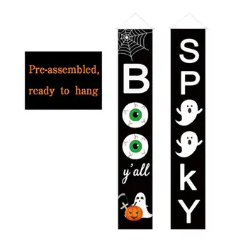

2pcs Black Halloween Door Curtain Festival Couplet Banner Outdoor Hanging Flags Sign Party Decorations Pendant Supplies