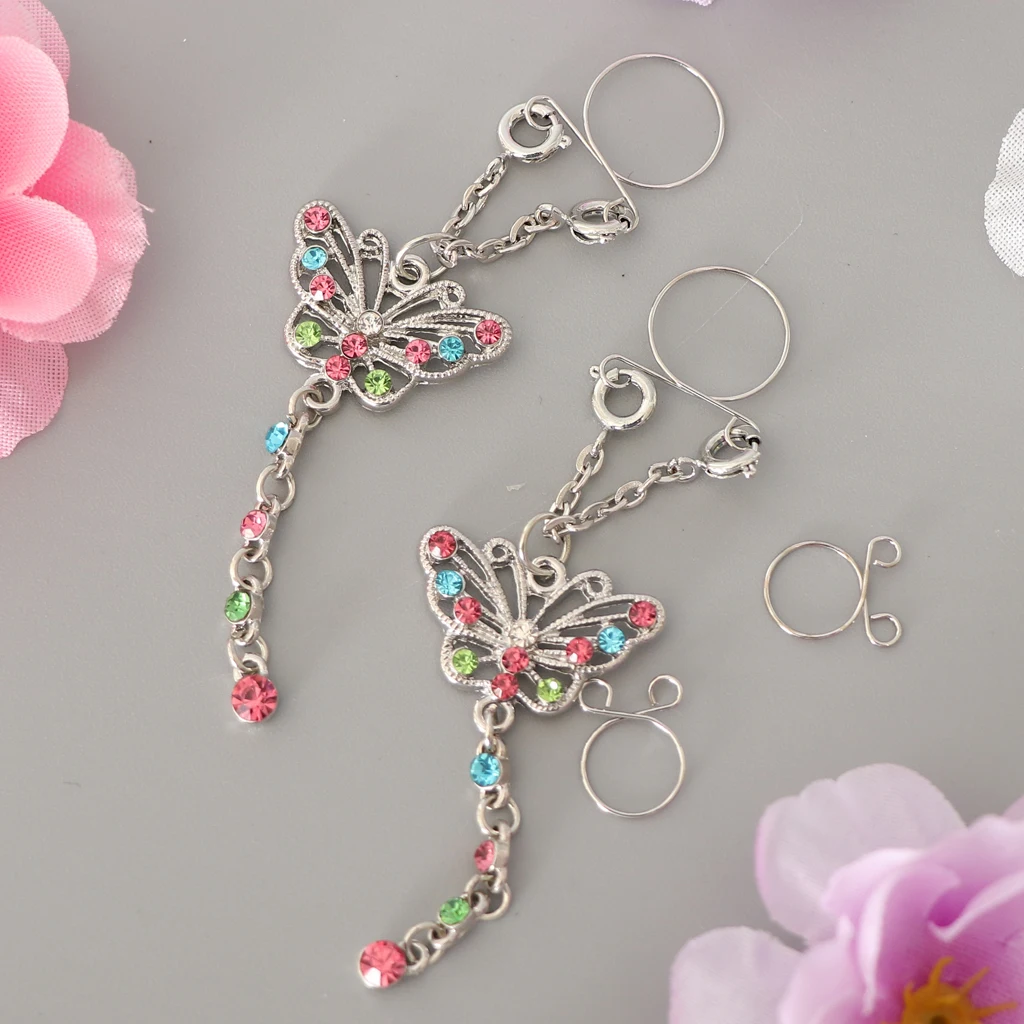 2 Pieces Nipple Rings + 2 Pieces Alternative Small Rings Butterfly Dangle Nipple Rings Piercing