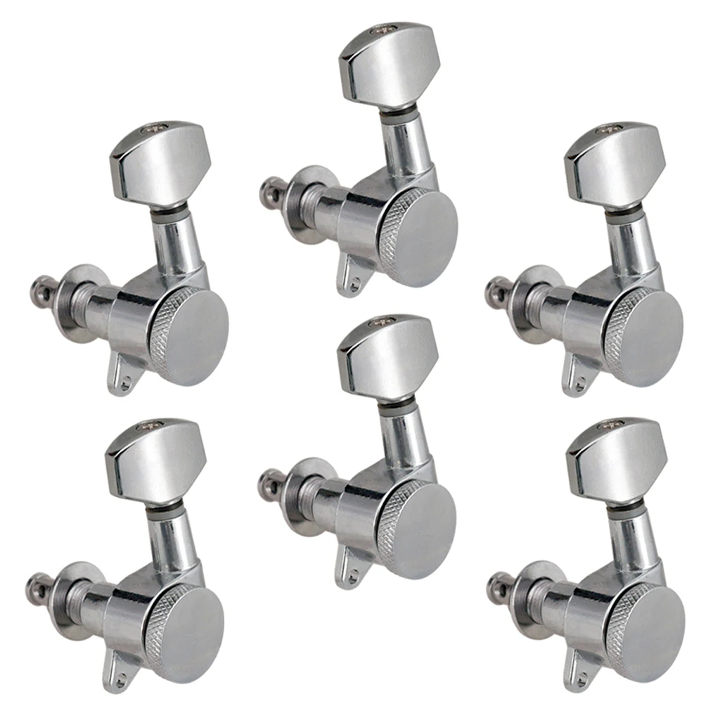 6 Pieces Guitar String Tuning Peg, Tuner Machine Heads Knobs - Locking String Set for Electric Guitar -Silver (6 for Left )