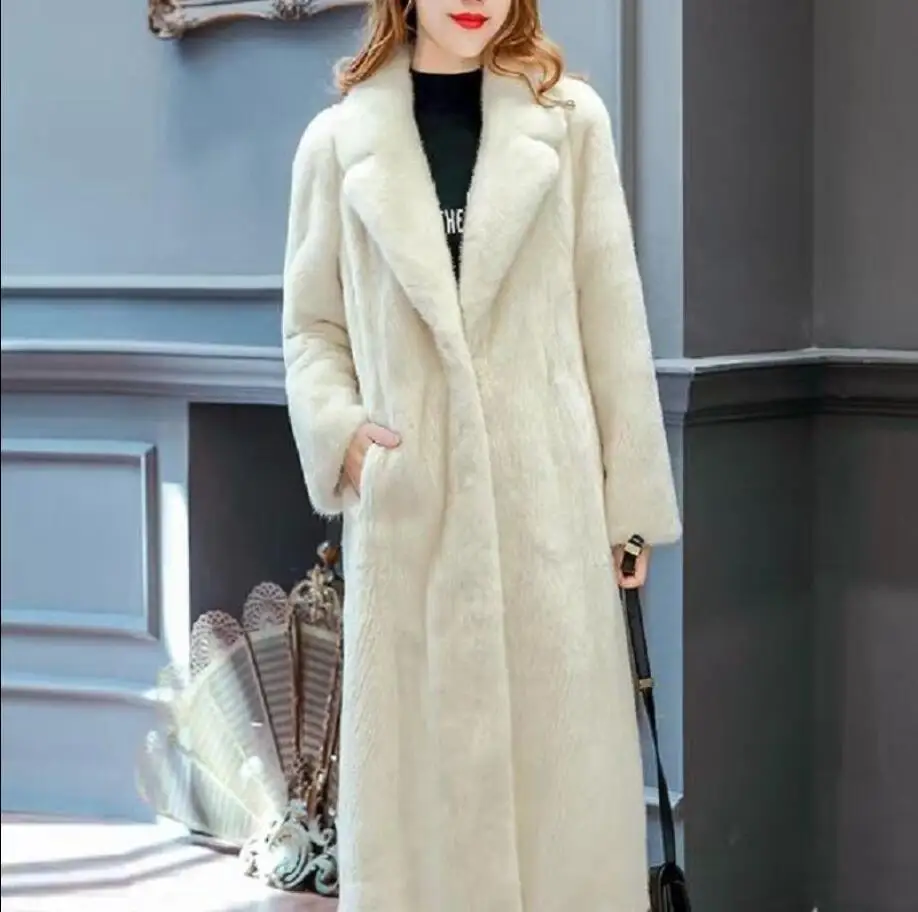 Для женщин осень-зима имитация норки пальто толстое теплое пальто с искусственным мехом для маленьких длинная куртка женская Повседневное Свободная верхняя одежда из плюша N174