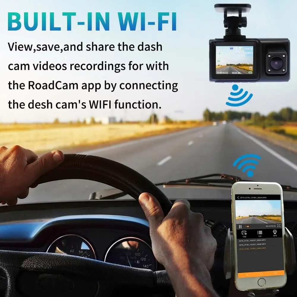 ELEBEST Автомобильная камера WiFi GPS 1080P передний/Внутренний двойной объектив