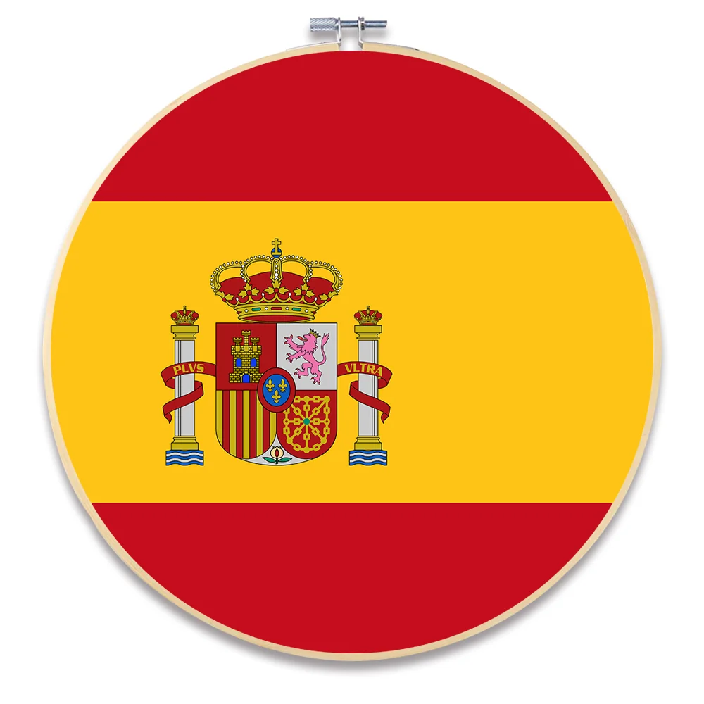 Spain Уникальный современный круглый бамбуковый обруч рамка свиток живопись национальный флаг стены искусства для гостиной Декор стены картина холст живопись - Цвет: Spain
