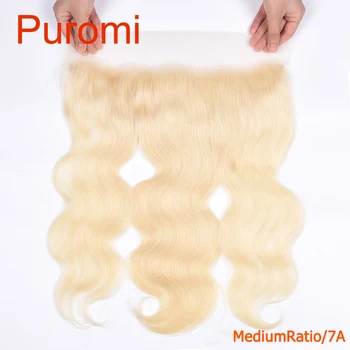 

Puromi body wave 13X4 Lace Frontal Closure with Baby Hair 100% Human Hair 613# Color Middle Ratio Remy Human Hair Free Part