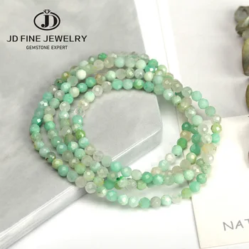 

JD Australia Green Jade Beads Bracelets 4-5mm Shinny Facted Round Green Mala Meditation Bead Charm Necklace Bracelet Multilayer