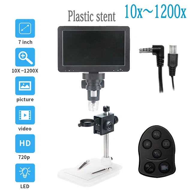 TKDMR 12MP 1200X USB Digital Microscope for Electronic 7 Inch Display 8 LED Magnifier Wire Control for PCB Motherboard Repairing DM9-Plastic stent