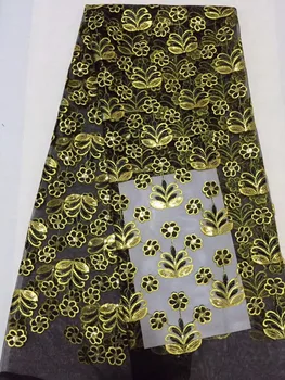

Gold And Black African Organza Lace Fabric With Sequins 3D Applique Lace African Embroidery Lace Fabric 5 Yards/piece For Dress