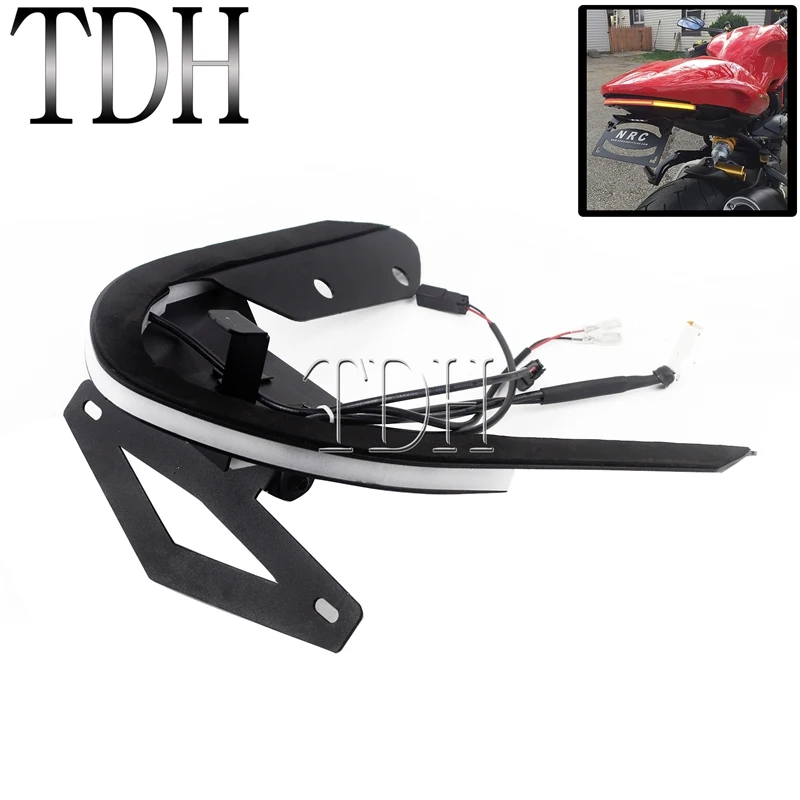 

Motorcycle Fender Eliminator Kit Rear Fender Tail Tidy Bracket w LED Brake Turn Signal Light for Ducati Monster 821 1200 14-17