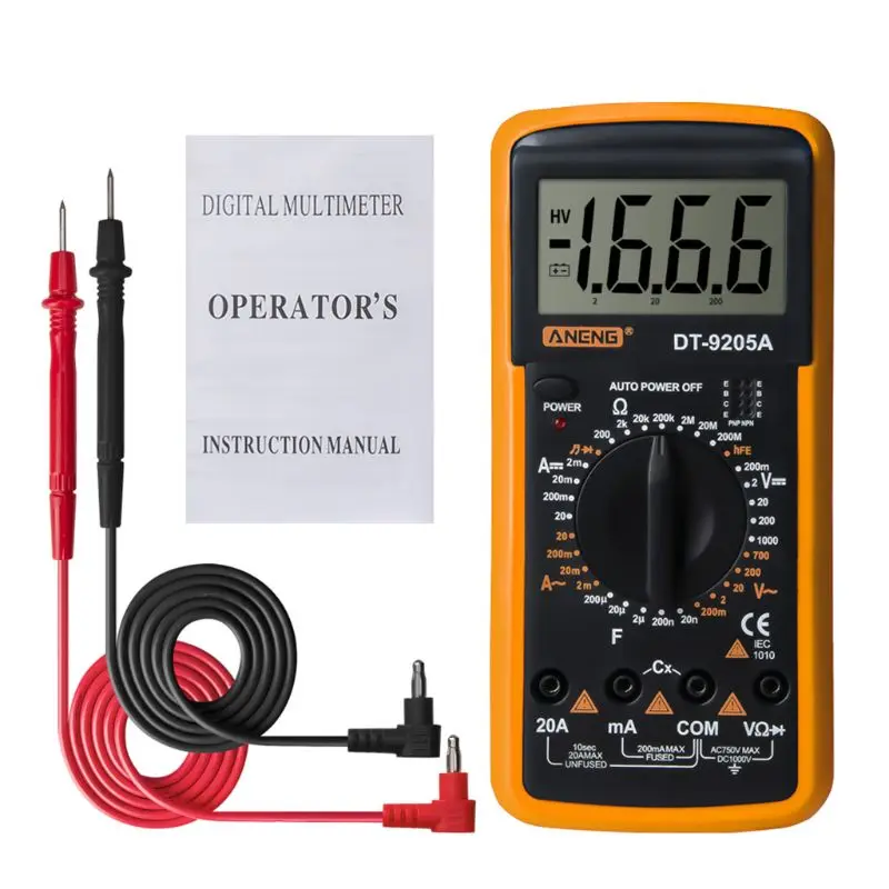 

DT9205A Digital Multimeter hFE AC DC Triode Diode Resistance Amp Electric Tester