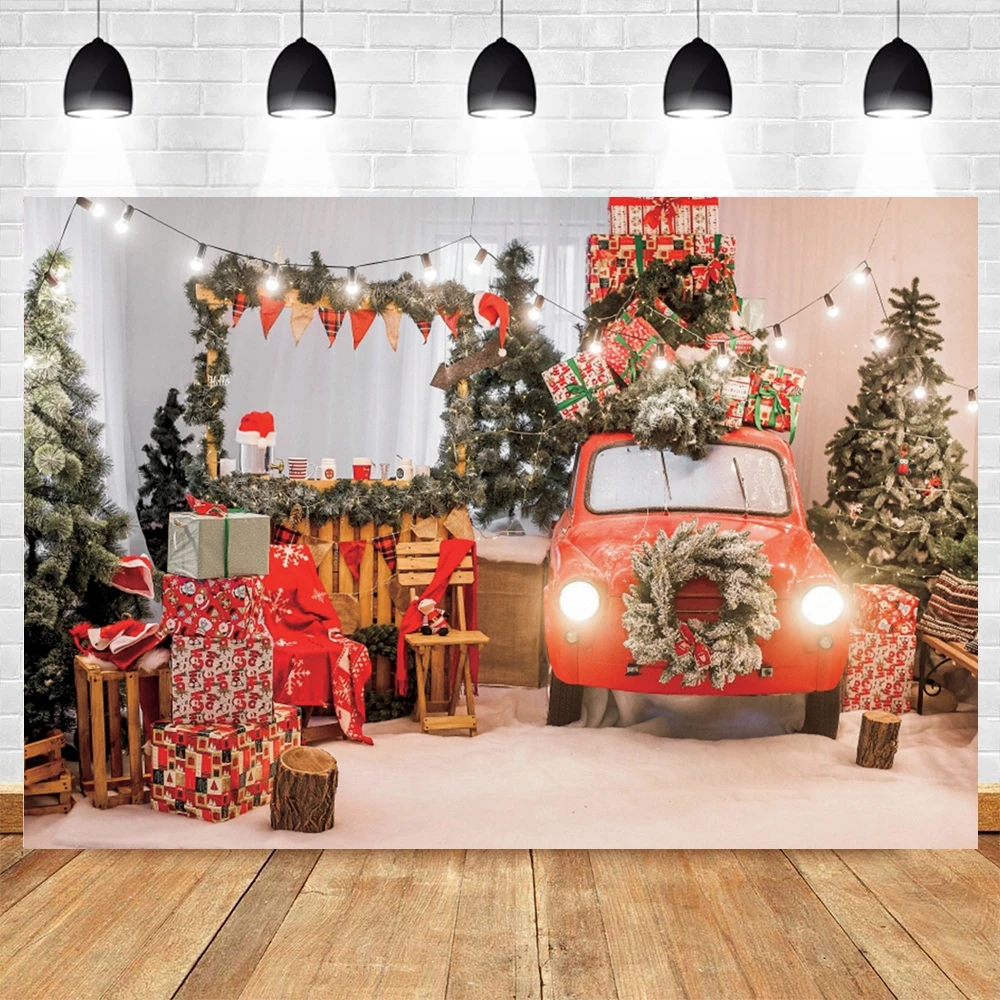 

Merry christmas Car Fireplace Photography Custom Portrait Party Decoration Photographic Backgrounds Backdrops For Photo Studio