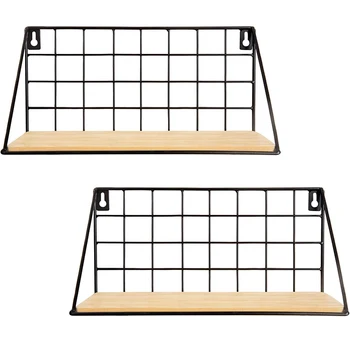 

2 Pcs Wall Mounted Floating Shelves Rustic Metal Hanging Shelves Wall Display Storage Shelf Home Decor for Living Room