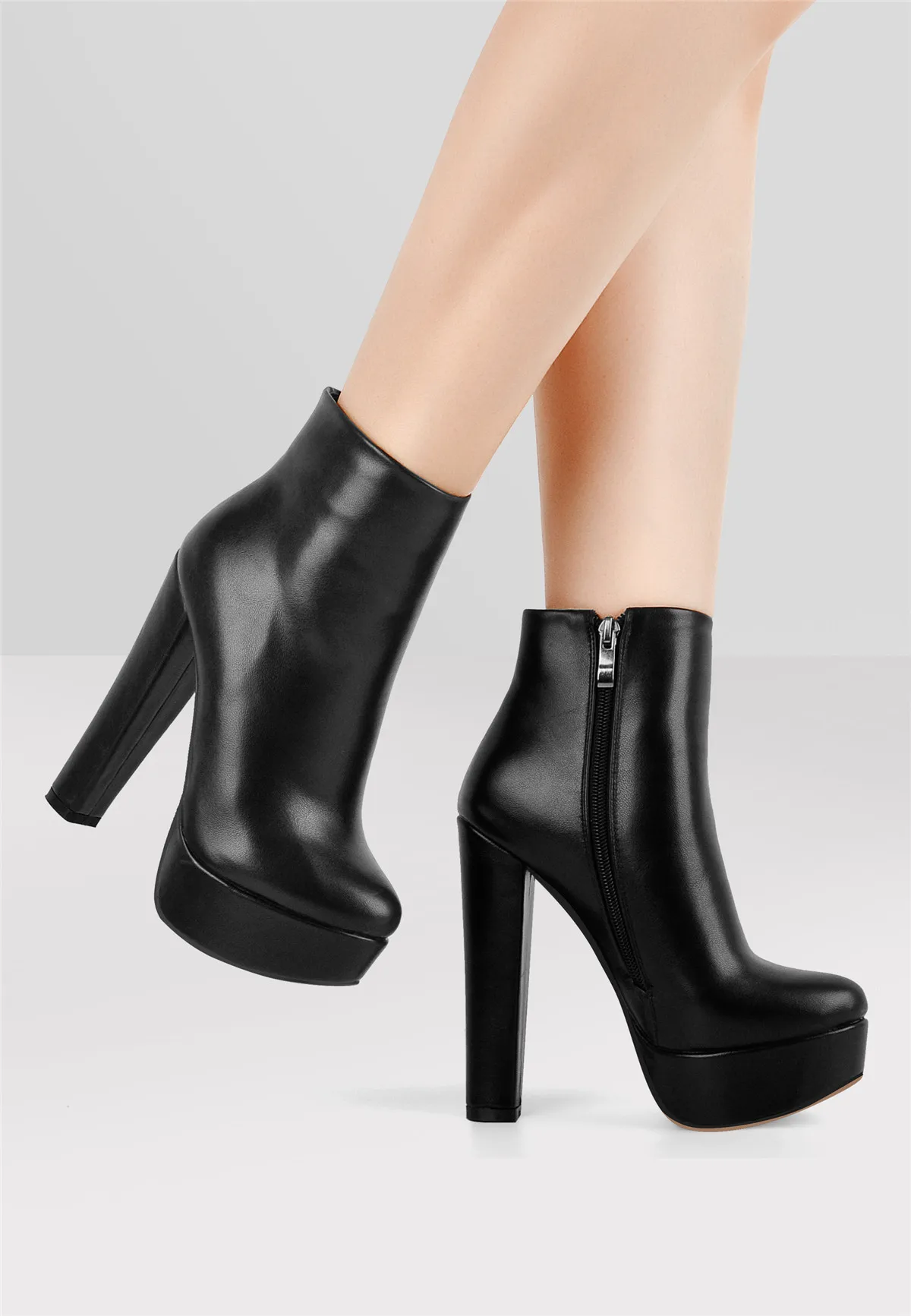 Onlymaker Vrouwen Klassieke Block Chunky Heel Platform Laarzen Ronde Neus  Hoge Hakken Zwart Ankel Laarzen Voor Big Grote Maat booties