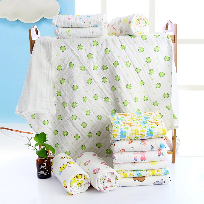 

Baby Textile Gauze Bath Towel Soft High Density Extra-large Pure Cotton Printed Towelling Coverlet Six-layer Gauze Children's Qu