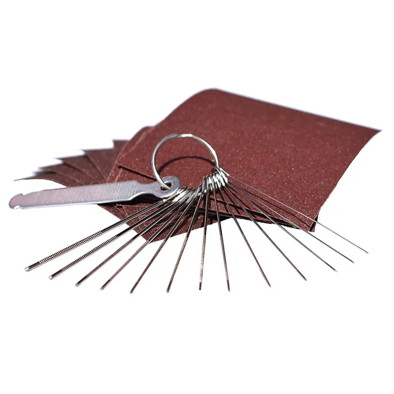 

Guitar Bridge Saddle Nut Files Set - 13 Size Needle Files with Circular Cross Section and 9 Pcs Sand Paper Silver