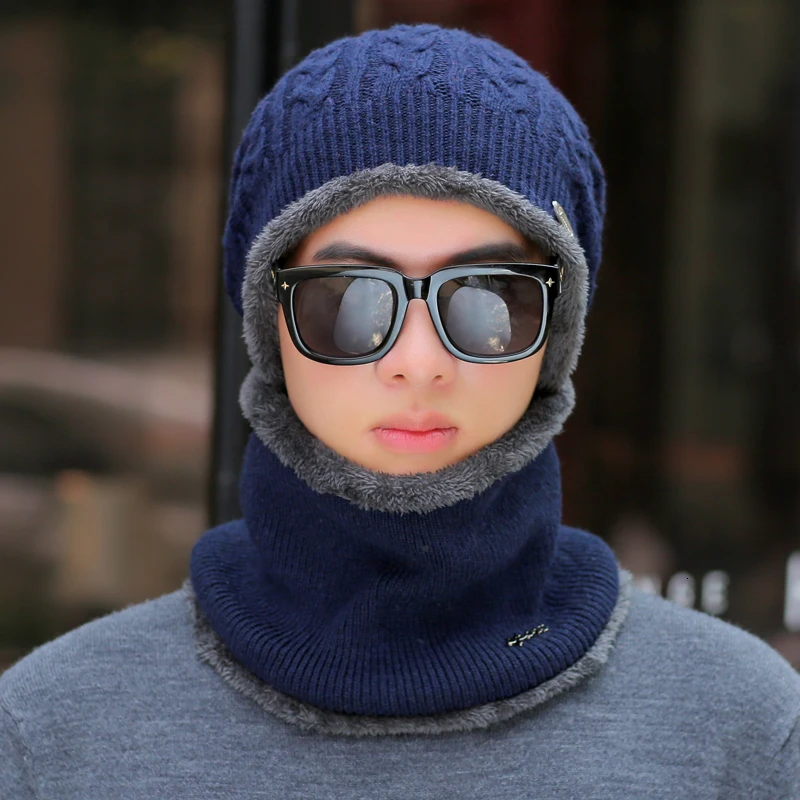 Зимние шапки для мужчин Skullies Beanie шапка зимняя шапка женский шерстяной шарф Кепки s комплект Балаклава маска капор вязаная шапка 55-62 см