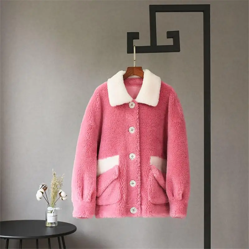 

Women 2019 Autumn Winter New Fashion Real Wool Lamb Fur Long Coats Genuine Composite Granular Sheep Shearing Short Jacket N126