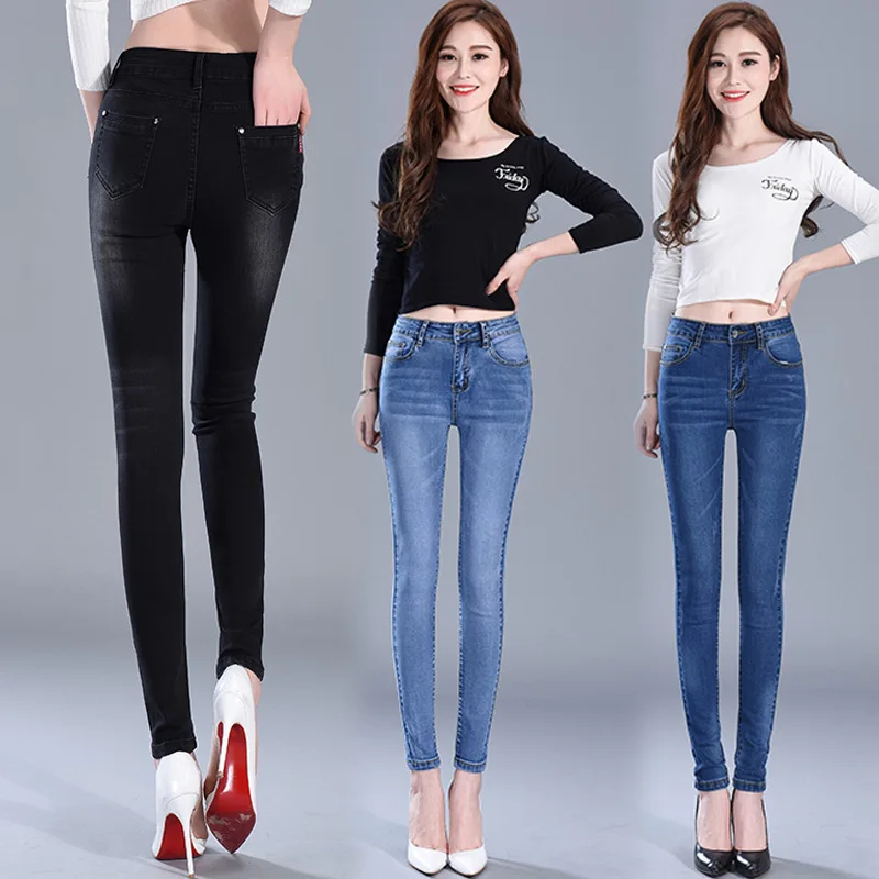 Jeans woman Stretch Pencil Pants High Waist Slim Calf  Jeans Women 2020 Summer