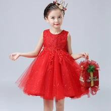 Платье принцессы с цветочным рисунком рождественское платье для девочек, красное платье-пачка, платье на день рождения для малыша, платье на крестины, платья для девочек