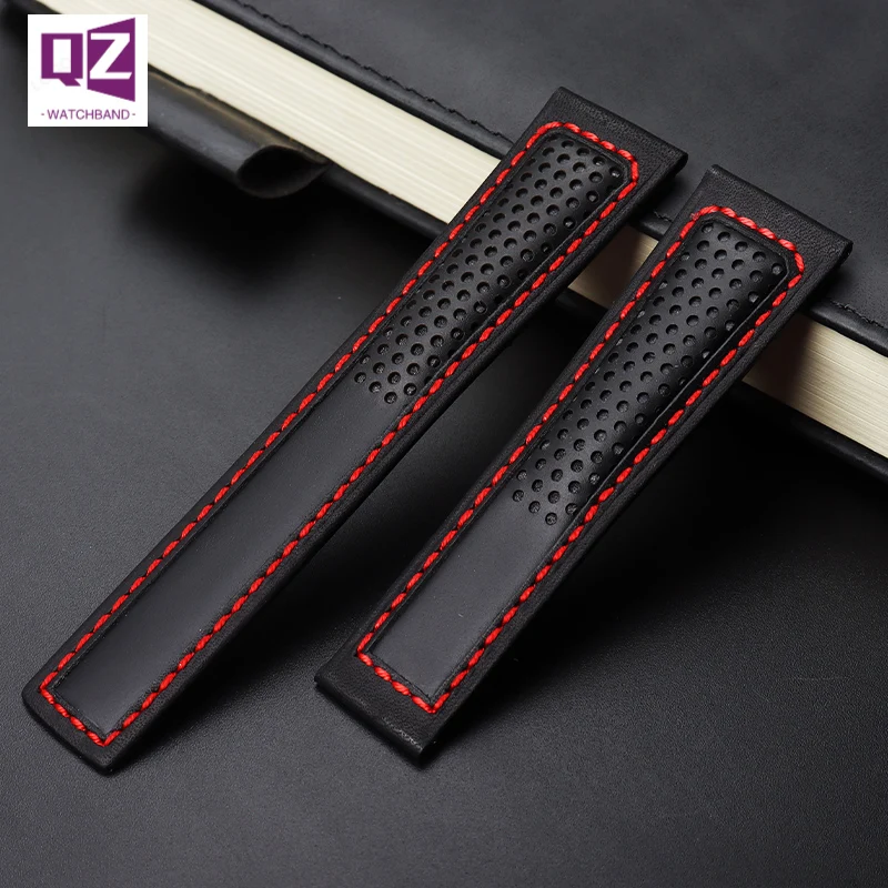 COW LEATHER Watch Strap 22mm watchband for tag heuer fiyta tissot watch band Red stitches Genuine leather bracelet High quality