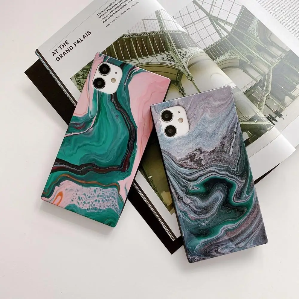 

For iphone 12 Pro Max Square Marble Pattern Shockproof Soft Back Case For iPhone 11 Pro Max X XR XS 8 7 Plus