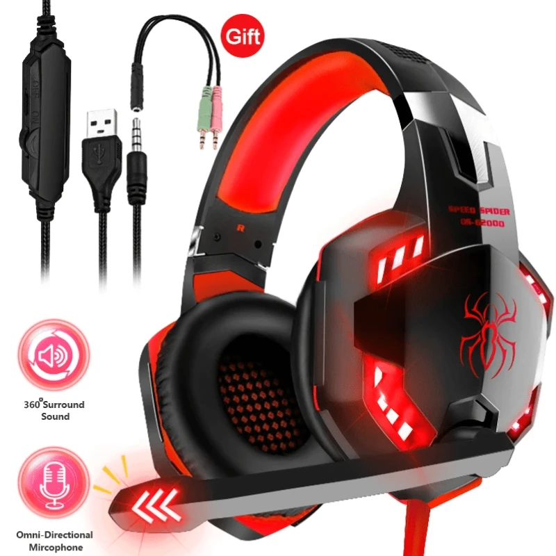 Upgrade Headset Gamers LED Light Noise Cancelling Stereo Gaming Headphones  With Microphone Casque for PS4 PC Xbox One PS5