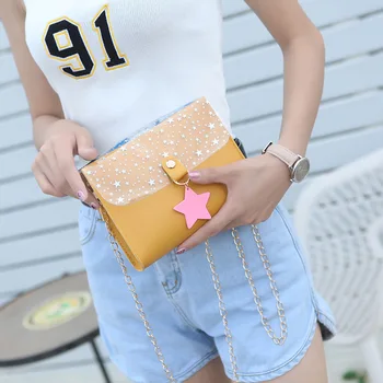 

2020 Summer Women Fashion Crossbody Bag Star Pendant Shoulder Bag New Messenger Sequin Square Sling PU Bag for Sweet Lady