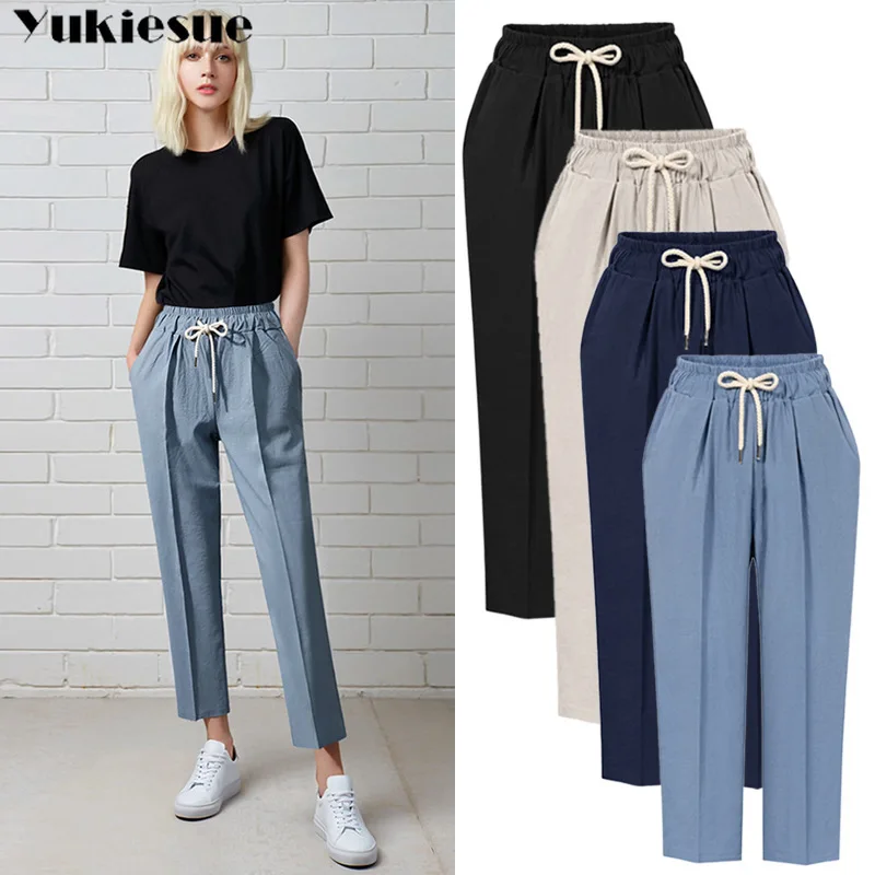 

Casual High Waist Khaki Pants Women summer Ladies Office womens Trousers Pocket Solid Female harem Pants clothes 5xl 6xl