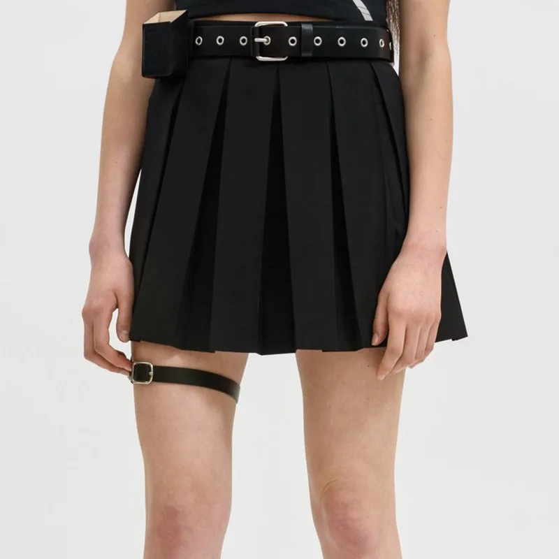 Harajuku панк стиль черные асимметричные юбки для женщин Асимметричная с высокой талией плиссированная для девочек Готическая Асимметричная юбка модная юбка