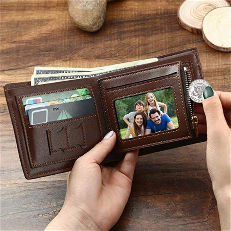 Personalized Wallet Men High Quality PU Leather for Him Engraved Wallets Men Short Purse Custom Photo Wallet Luxury Men Gift Box