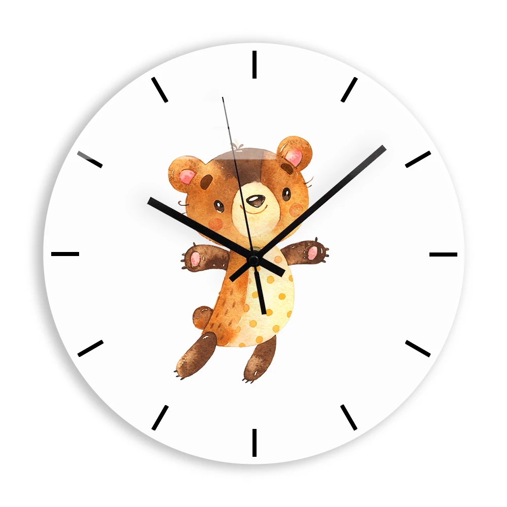 buy Lovely Brown Bear Decorative Clock Modern Design Silent White Acrylic Wall Clock for Children #039;s Room Cartoon Animal Home Decor
