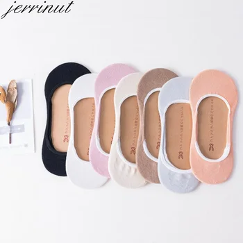 

Jerrinut Women Cotton Summer Boat Invisible Short Socks Solid Color Non-slip Silicone No Show Sneaker Ankle Socks Slippers 1Pair