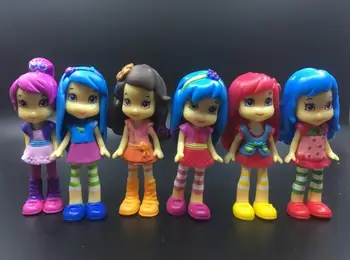 

6Pcs/set 8Cm Polly Pocket Toy Doll Action Figure Strawberry Princess Doll Cake Micro Landscape Anime Collection Toys For Kid