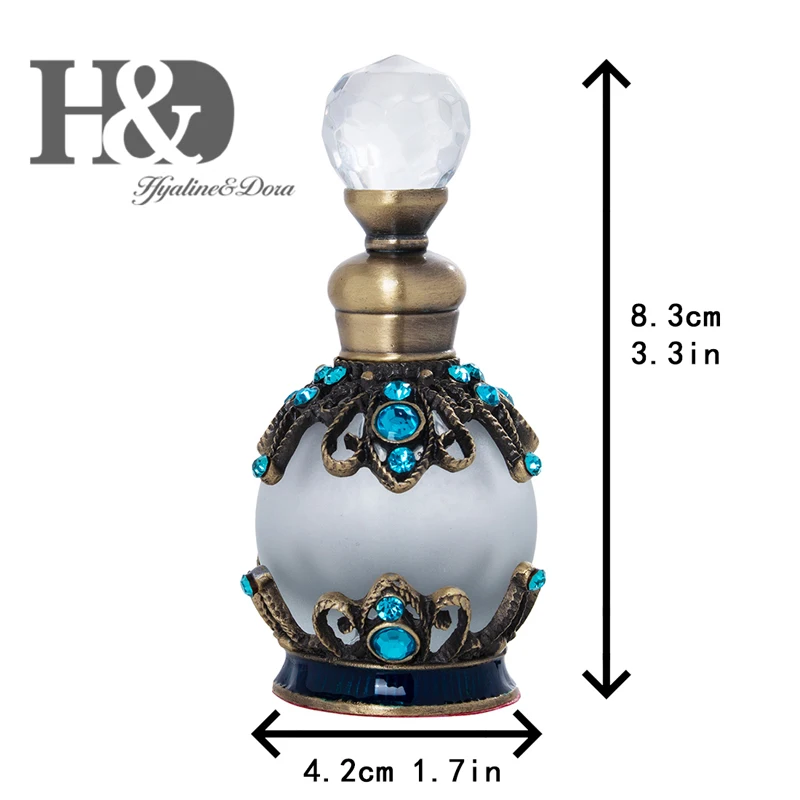 H& D 15 мл старинный металлический стеклянный флакон для духов с синими кристаллами пустой многоразовый контейнер для духов домашний свадебный Декор подарок