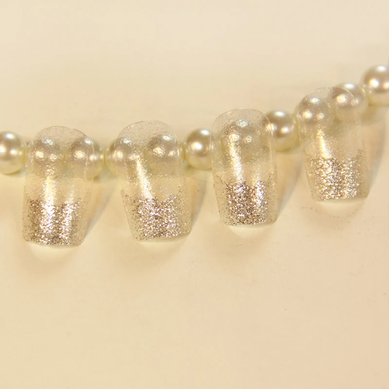 Френч 24 шт. серебристый резки квадратный Накладные ногти Длинные Полный