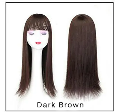 Gres, блонд, синтетические волосы, топпер для женщин, 3 зажима, для наращивания волос с челкой, 22 дюйма, длинные, высокотемпературные волокна, коричневый/серый/черный - Цвет: dark brown