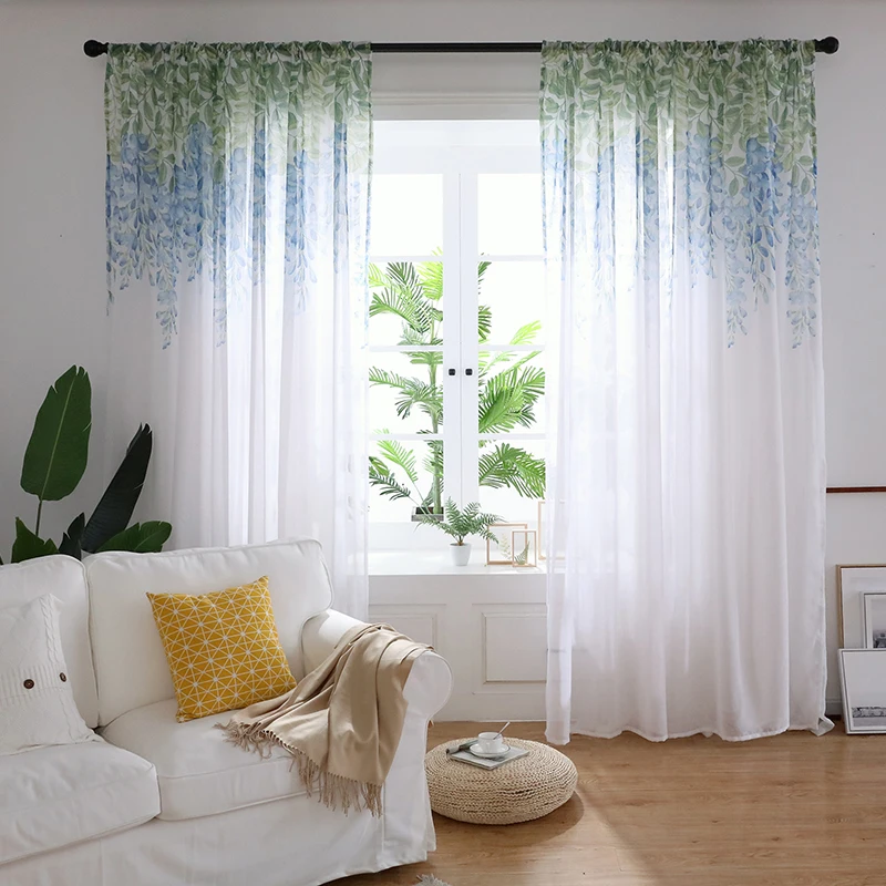 Wisteria Floral Tulle Curtains for Living room Printed Sheer Voile Curtain for Bedroom Window Screening Drapes Blinds Home Decor