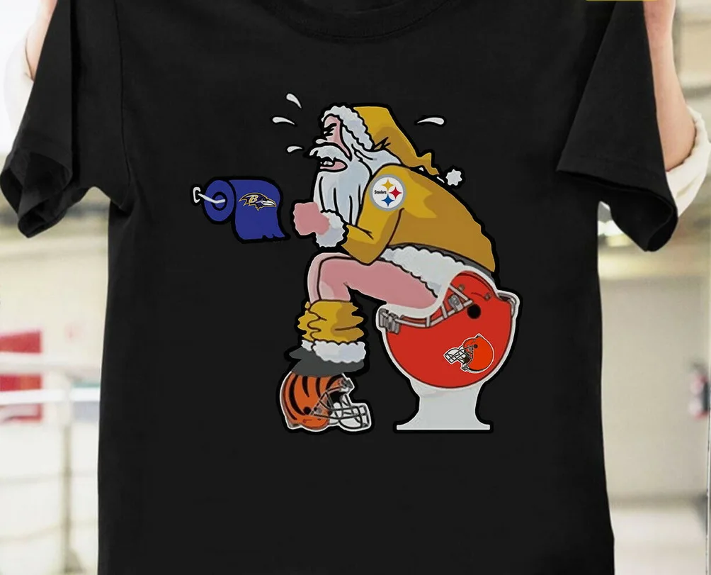 Steelers Santa Claus Make Shiit Toilet T Shirt Black Size S-3Xl Tops New Unisex Funny Tee |