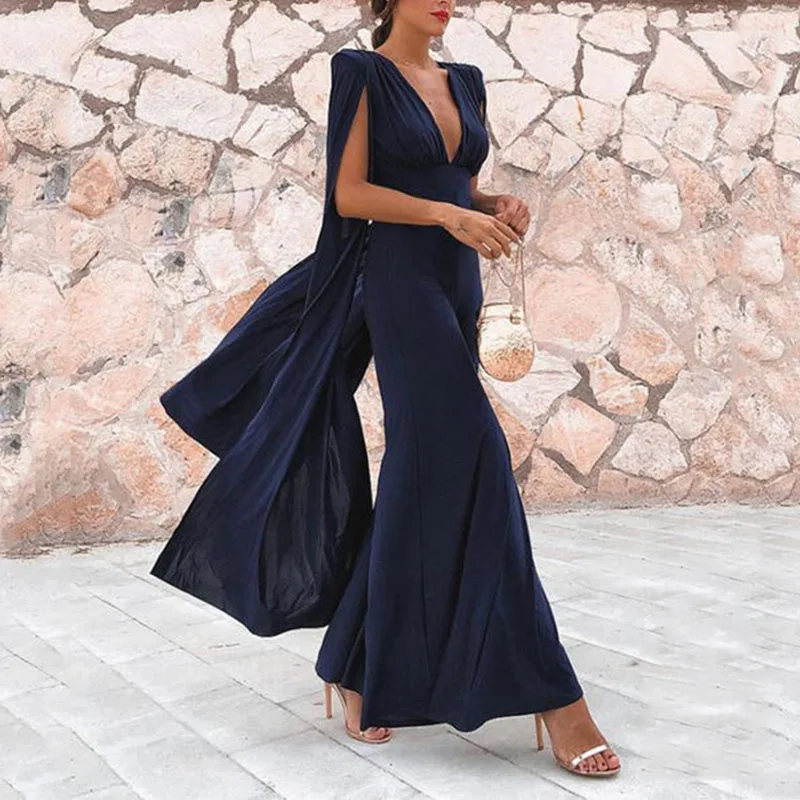 Summer Women Holiday Casual Jumpsuits Fashion Ladies Solid Bodysuit Wide Leg Loose Long Pants Trousers Overalls