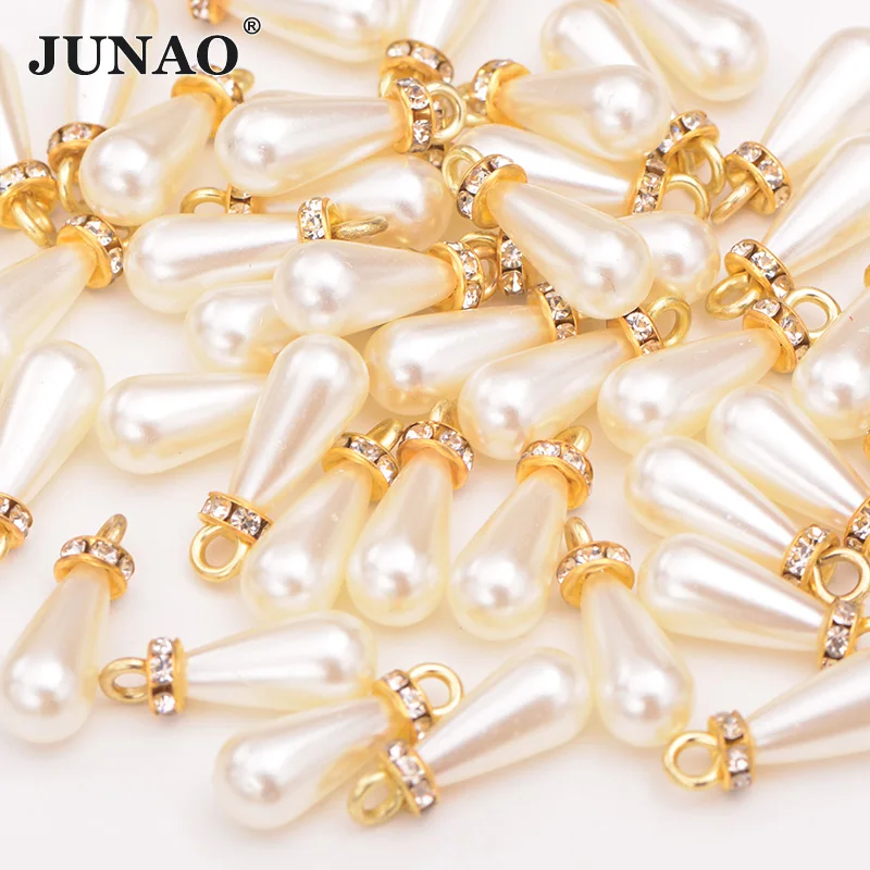 JUNAO, 20 шт., 8*15 мм, белые жемчужные бусины для шитья, КАПЛЕВИДНАЯ жемчужина, аппликация для украшения браслета, подвески, бусины для изготовления ювелирных изделий - Цвет: White