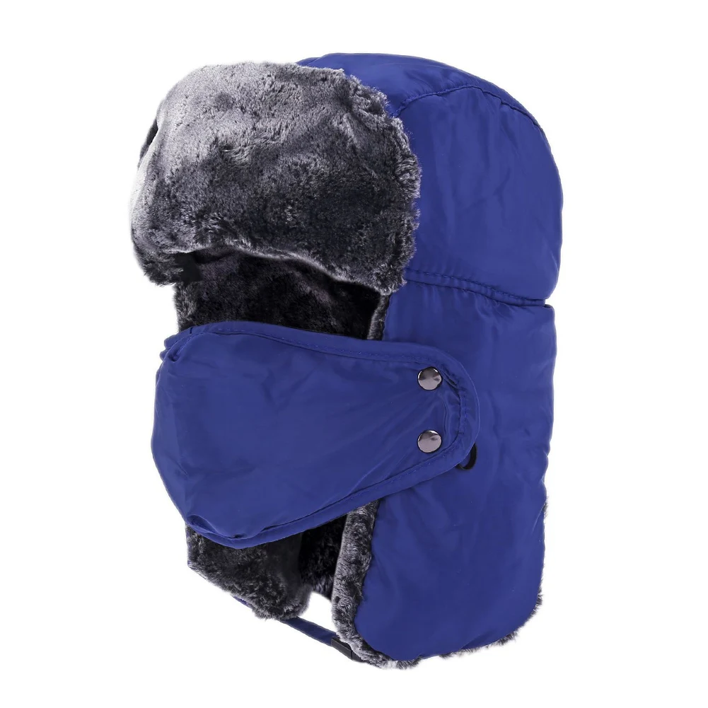 Dark Blue Унисекс снежные шапки ветрозащитная Зимняя Маска для лица для катания на лыжах регулируемый ремень для подбородка для охоты из искусственного меха для пеших прогулок шапка-бомбер для улицы - Цвет: Dark Blue