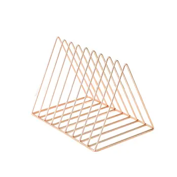 

Nordic Style Ornaments Triangle Rose Gold Book Stand Metal Telescopic Folding Bookshelf Magazine Rack