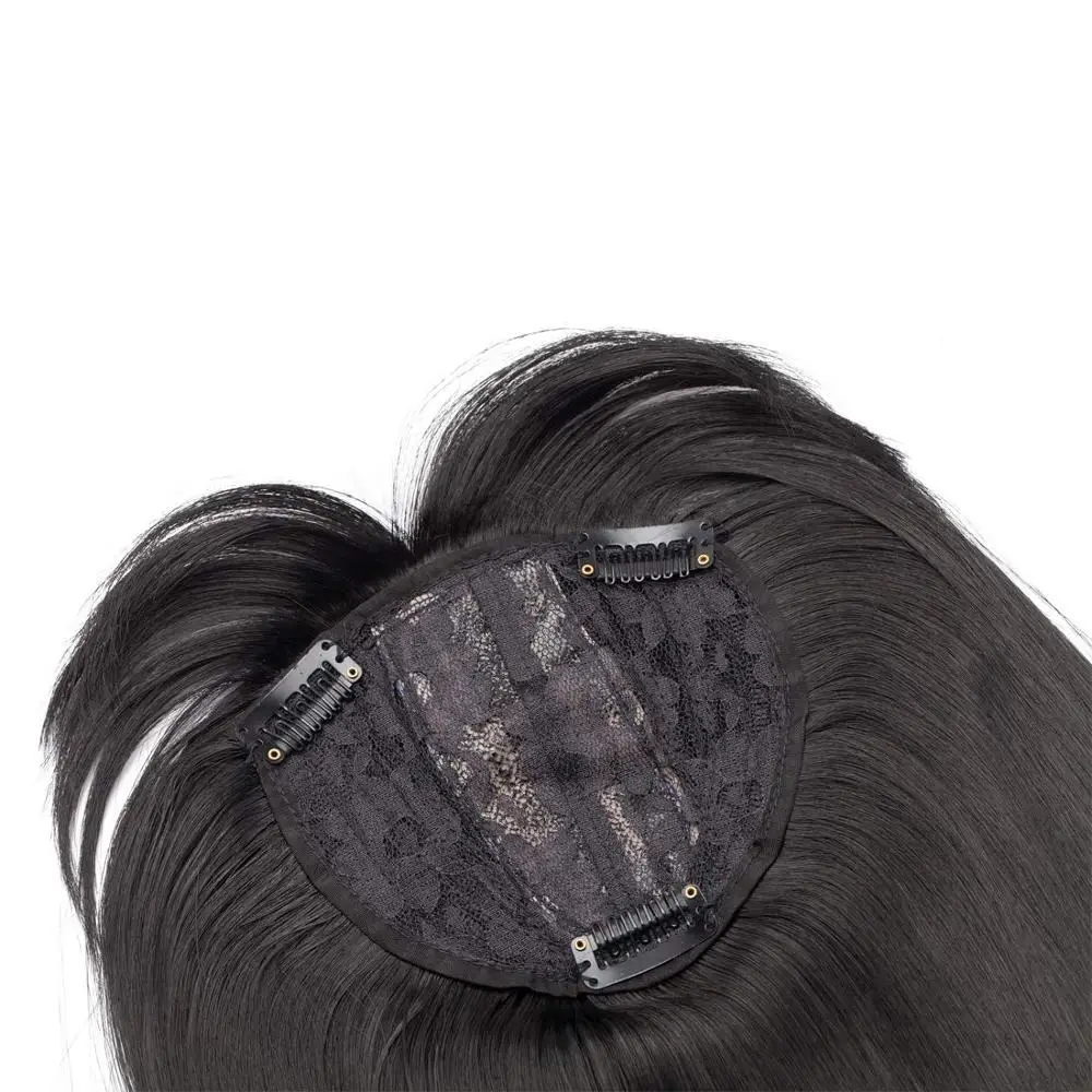 Ceny Kobiety Topper klips do włosów w przedłużaczu długie proste włosy syntetyczne Air Bang szary czarny blond szpilka grzywka wysokiej temperatury włókna