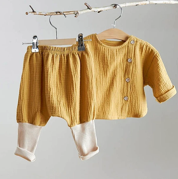 Повседневный осенний Модный комплект одежды для маленьких девочек, топы с длинными рукавами, хлопковые льняные штаны, комплект одежды для новорожденных детей из 2 предметов