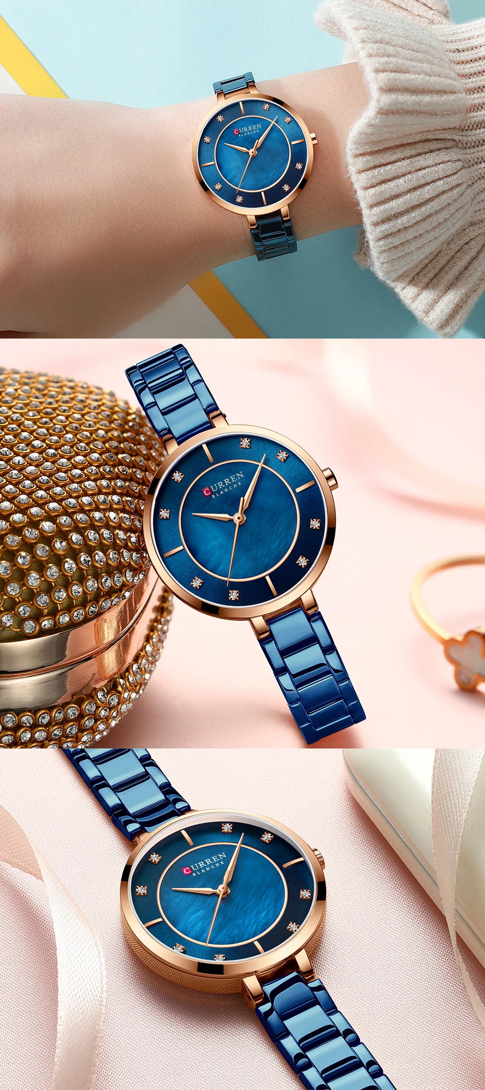 Watches Women Fashion Luxury Rhinestone Dial Quartz Clock Waterproof Stainless Steel Band Wristwatch for Ladies_voghion.com