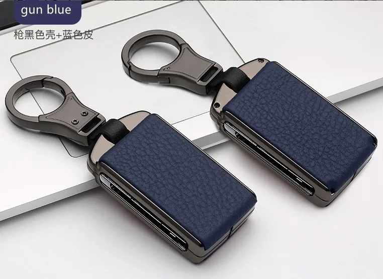Высокое качество, автомобильный оцинкованный сплав и кожа, чехол-держатель для ключей, чехол для Volvo XC90 XC60 S90, брелок, смарт-ключ, запасная крышка - Название цвета: gun blue