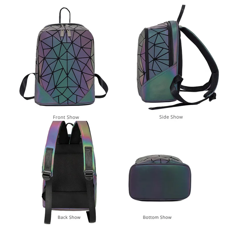 Luminous Backpack Pocket Front Geometric Backpack Holographic
