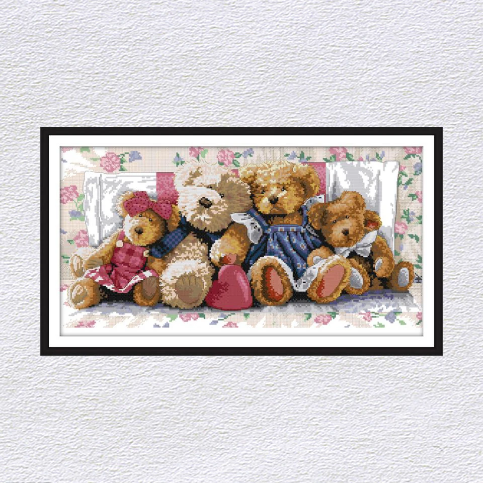 Joy Sunday Bears семейный набор для вышивки крестом серия мультфильмов узор DMC14CT Китайская вышивка Счетный набор для рукоделия ткань с принтом