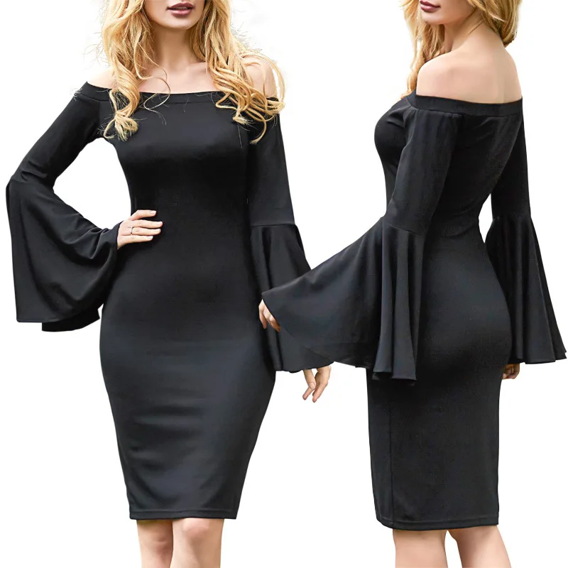 

2019 Vintage Slash Neck Mini Dress Flare Sleeve Women Clothes Autumn Casual Party Dresses Bandage Elegant Vestidos Plus Size