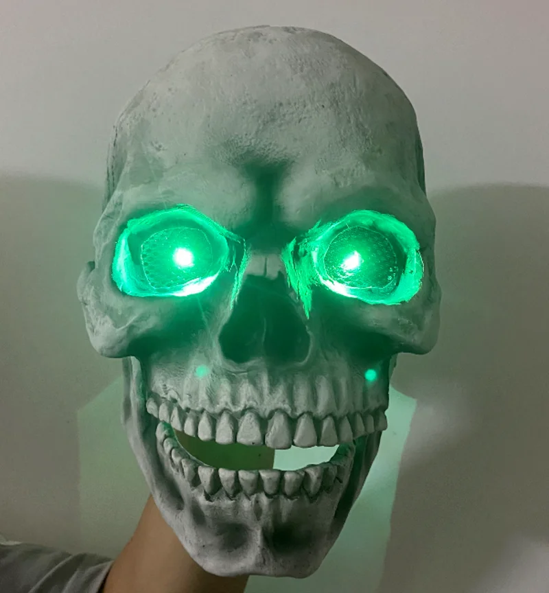 Halloween Glowing Skull Movable Mouth Latex Mask Luminous Eyes Face Cosplay Devil Ghost Horror Mask Skeleton Helmet Game