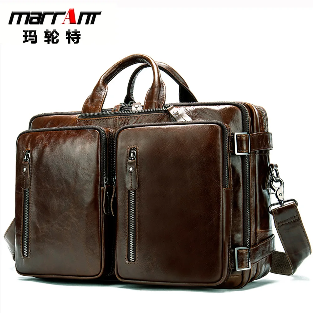 

Genuine Leather Business Men Big Capacity Laptop Bag Cross Section Single Shoulder Slung Briefcase Backpack 433