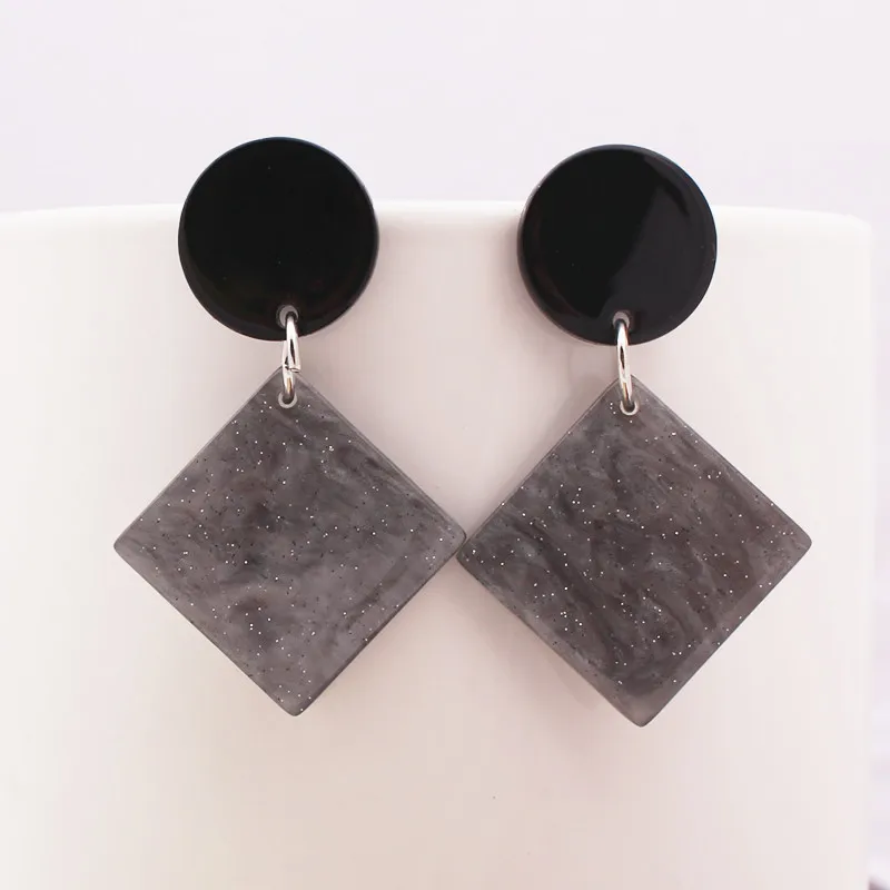 Leopard Acrylic Resin Round Dangle Earrings For Women Geometry Big Circle Square Earrings Acetate Brincos Fashion Jewelry
